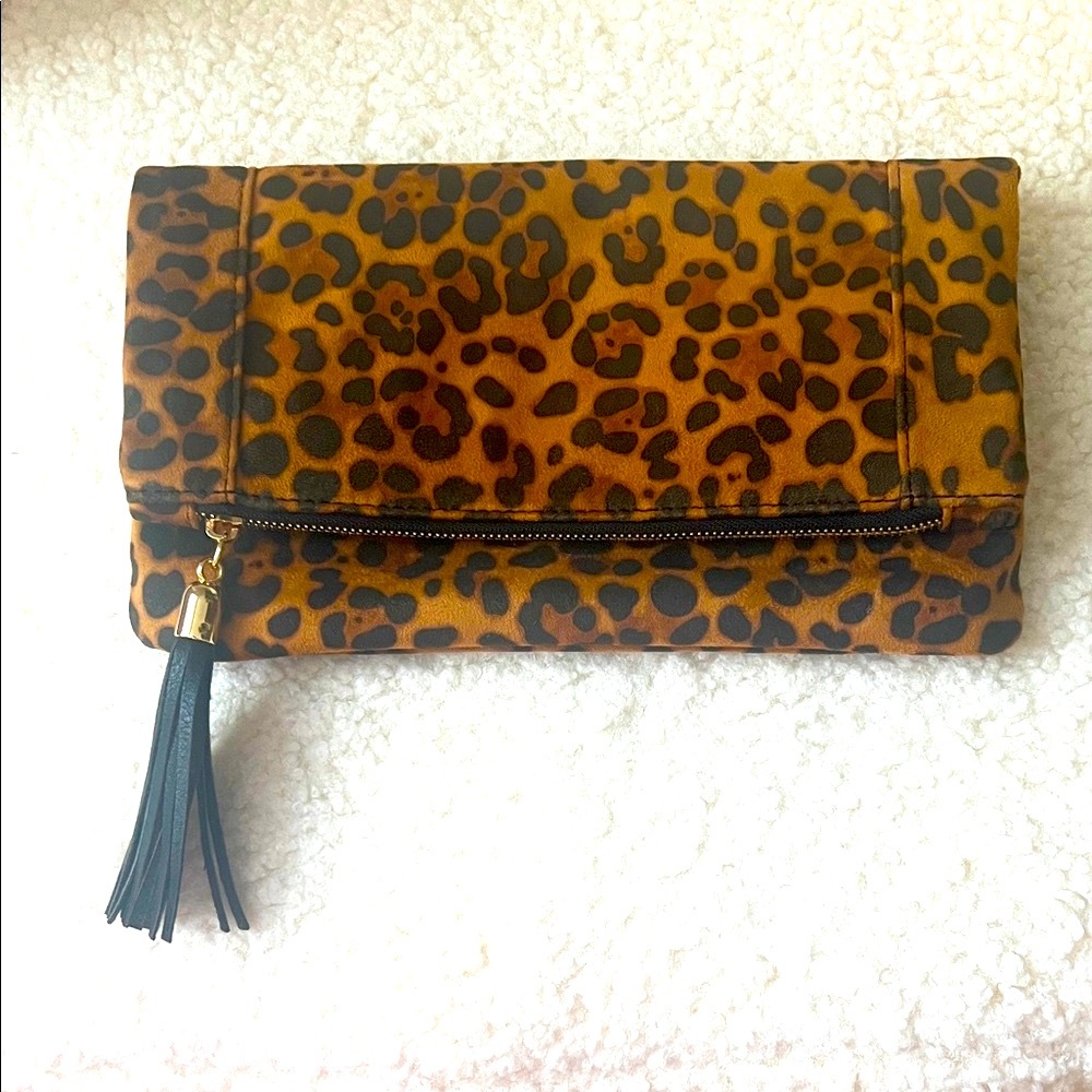 Sole Society Leopard Print Clutch with Tassel
